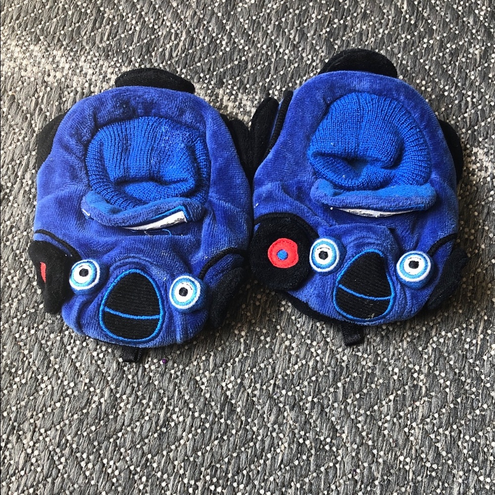 Plush Blue Kids car Slip-On Slippers